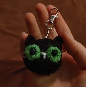Charming Black Cat Keychain with Green Eyes